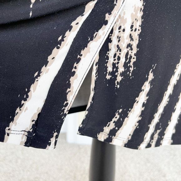 Dana Buchman Size XS Black Tan Beige Slashed Design Blouse Belted Dress - Picture 7 of 9